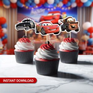 Cars Cupcake Toppers - 12 Characters Printable PDF"