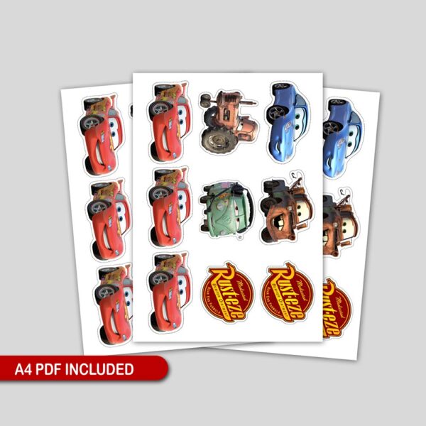 Cars Movie Characters Cupcake Toppers with Cut Lines