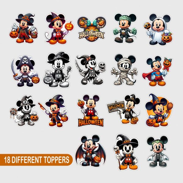 18 Halloween-themed Mickey Mouse cupcake toppers