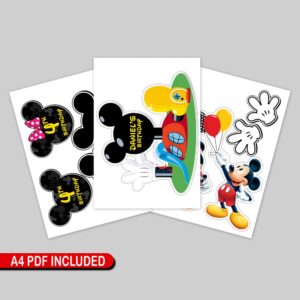 A4 Size Printable Mickey Mouse Cake Topper with Cut Lines