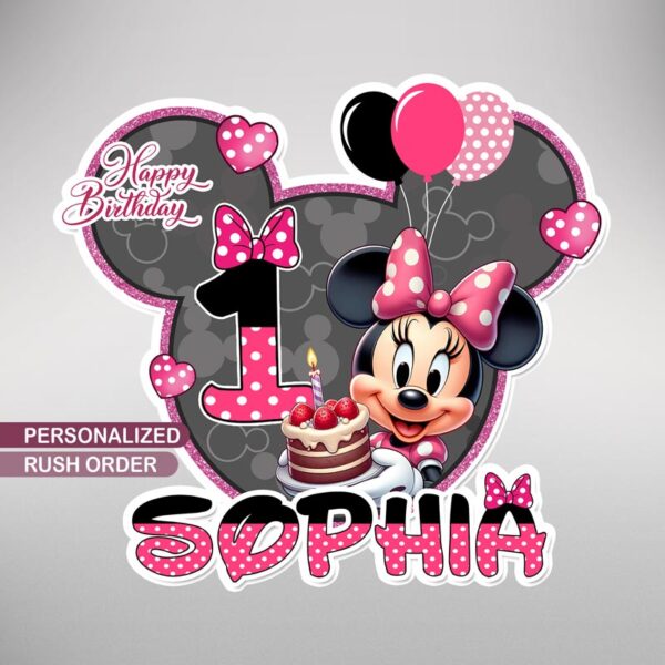 Custom Minnie Mouse Cake Topper Printable with Child's Name and Age