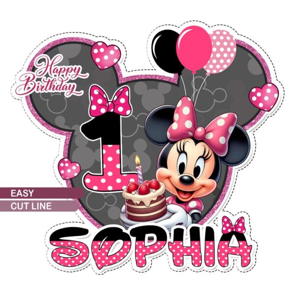 Printable Custom Minnie Mouse Cake Topper with Cutting Line