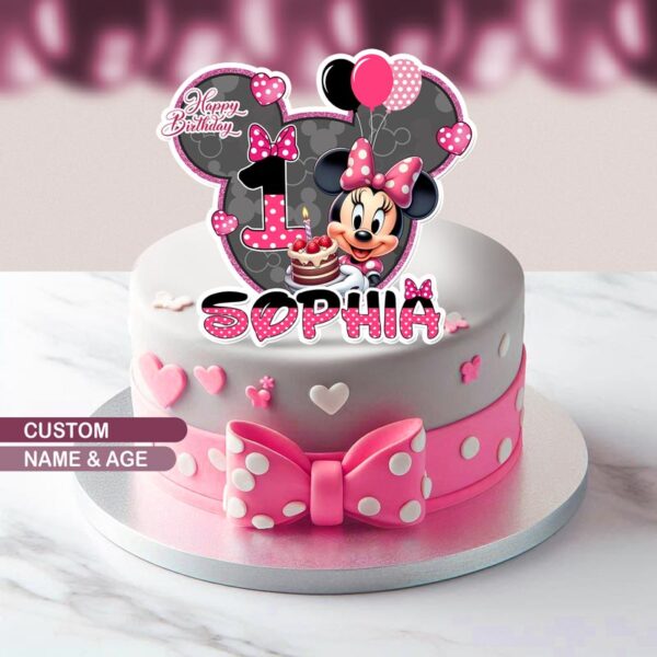 Personalized Minnie Mouse Cake Topper Design for Birthday Party