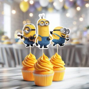 Minions Cupcake Toppers Printable featuring 6 unique designs