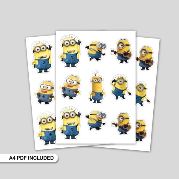 Printable Minions Cupcake Toppers with white border and cutting line