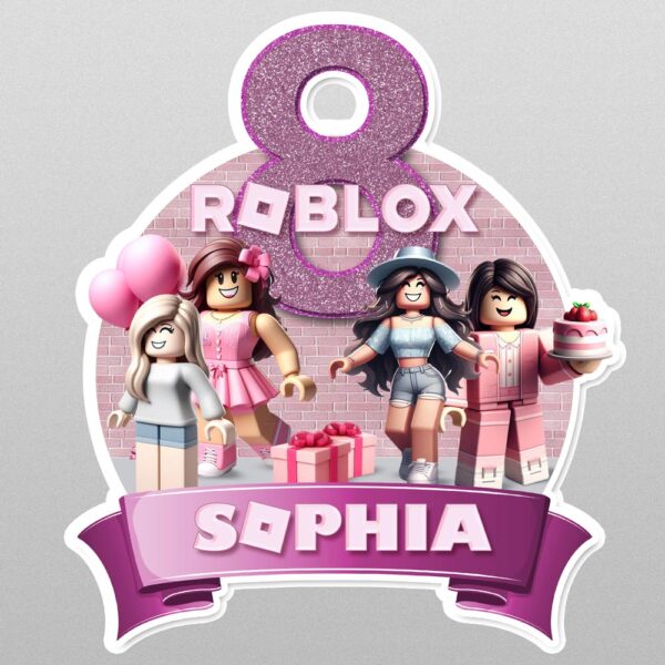 Pink Roblox Cake Topper Printable with Child's Name and Age