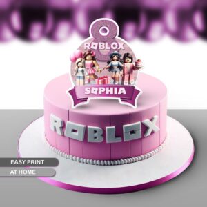 Personalized Pink Roblox Cake Topper for Girl's Birthday Party