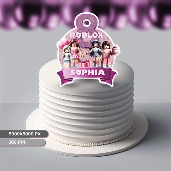 Pink Themed Roblox Cake Topper for Kids' Birthday